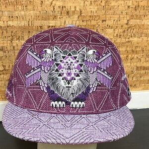 Grassroots California Rothbury Village Wolf Eagle Purple Snapback Hat S/M Limite